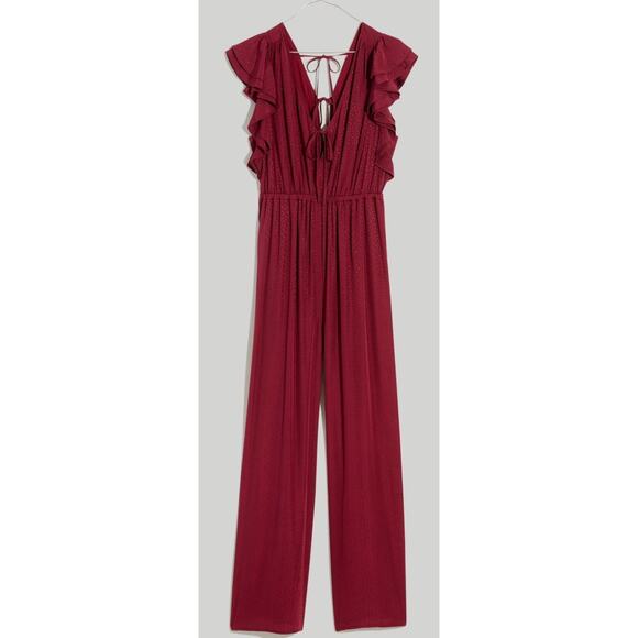 New Size XXL 2X Madewell Jacquard V-Neck Ruffled Jumpsuit Red Cabernet Maroon - Picture 5 of 5